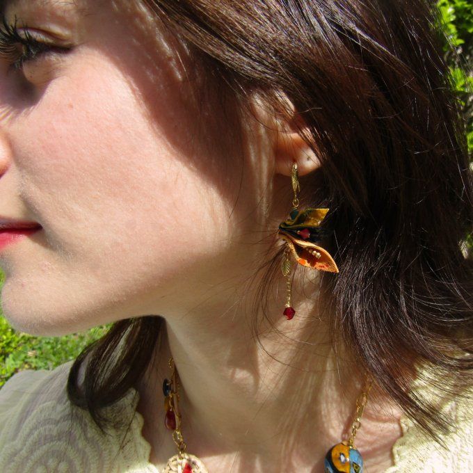 BOUCLES ANCOLIE BLEU ORANGE JAUNE