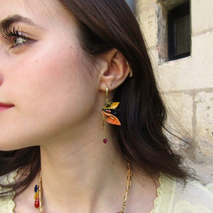 BOUCLES ANCOLIE BLEU ORANGE JAUNE