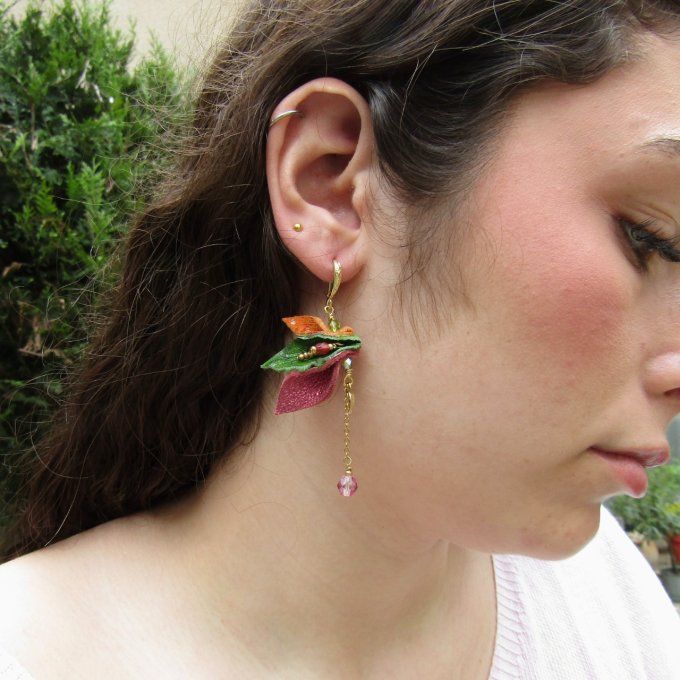 BOUCLES ANCOLIE ROSE ORANGE VERT