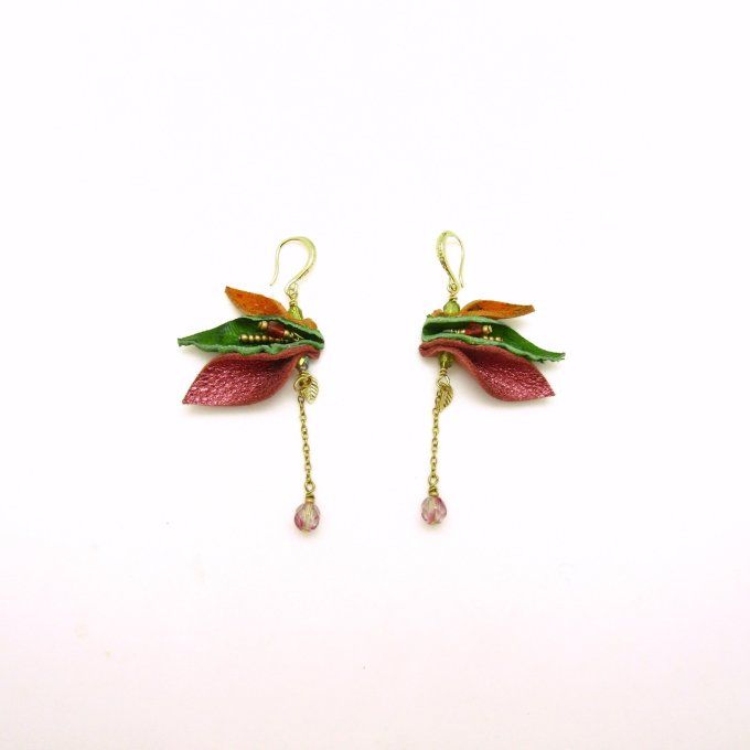 BOUCLES ANCOLIE ROSE ORANGE VERT