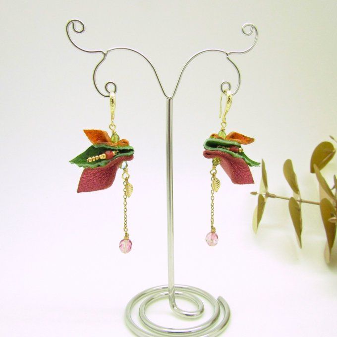 BOUCLES ANCOLIE ROSE ORANGE VERT