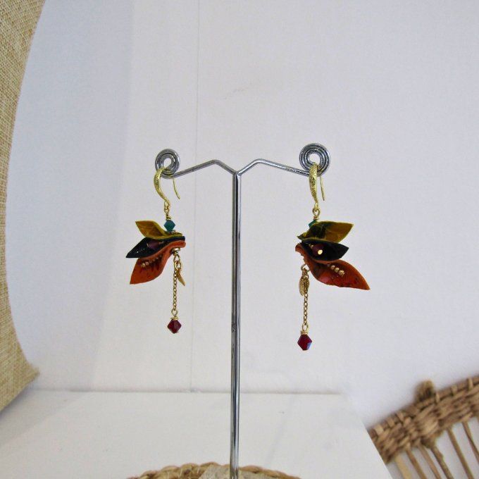 BOUCLES ANCOLIE BLEU ORANGE JAUNE