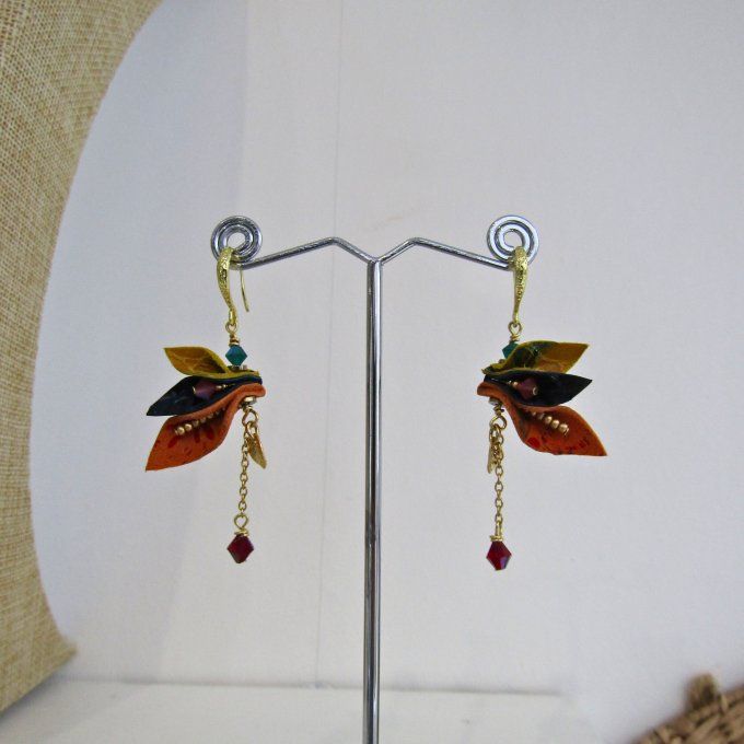 BOUCLES ANCOLIE BLEU ORANGE JAUNE