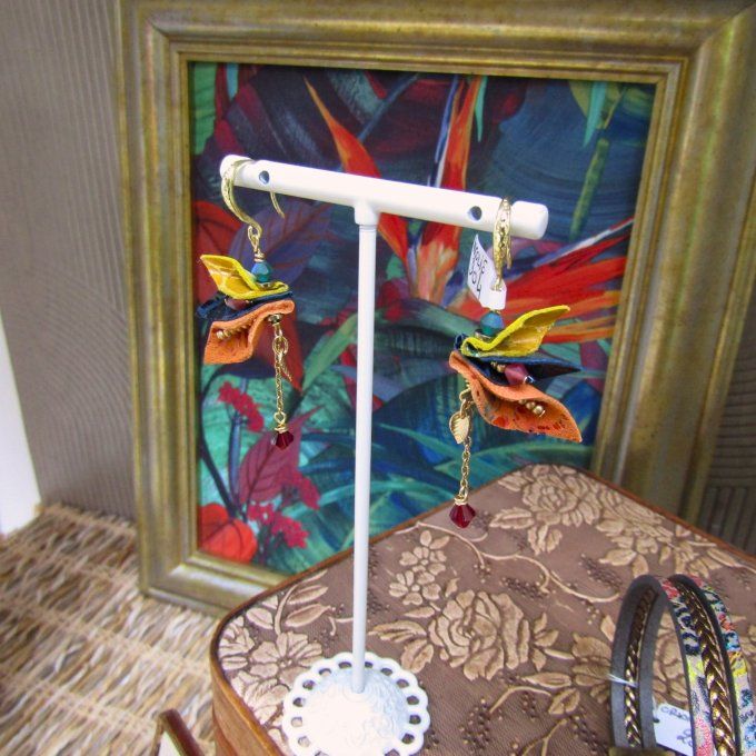 BOUCLES ANCOLIE BLEU ORANGE JAUNE