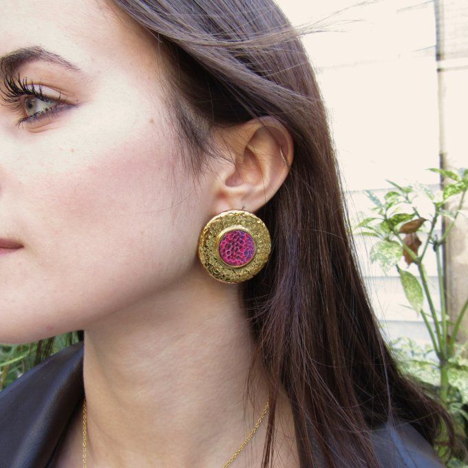BOUCLES BELENOS FUSHIA ACIER/DORE