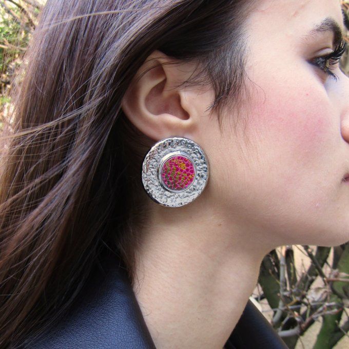 BOUCLES BELENOS FUSHIA ACIER/DORE