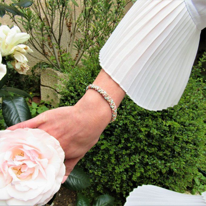 BRACELET BRAID NUDE MENTHE ROSE