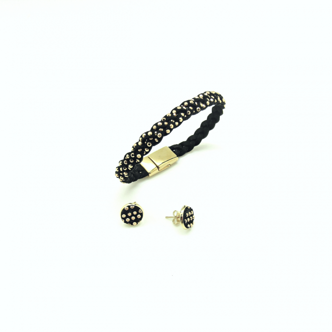 PUCES D'OREILLES BRAID NOIRES OR