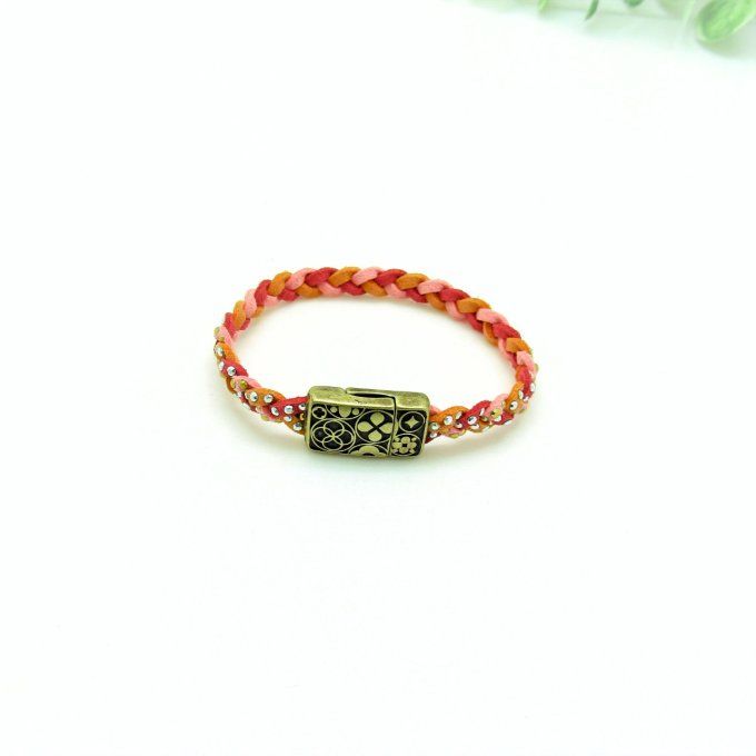 BRACELET BRAID CORAIL ROSE ORANGE