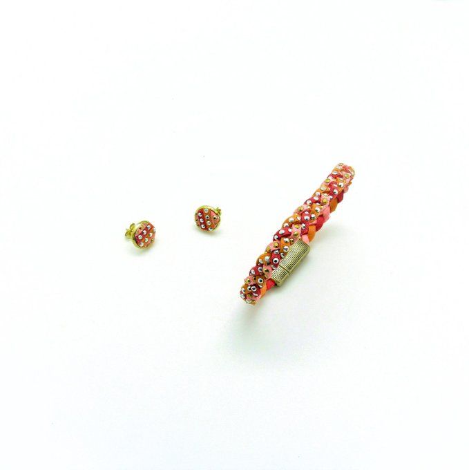 PUCES D'OREILLES BRAID CORAIL ROSE ORANGE