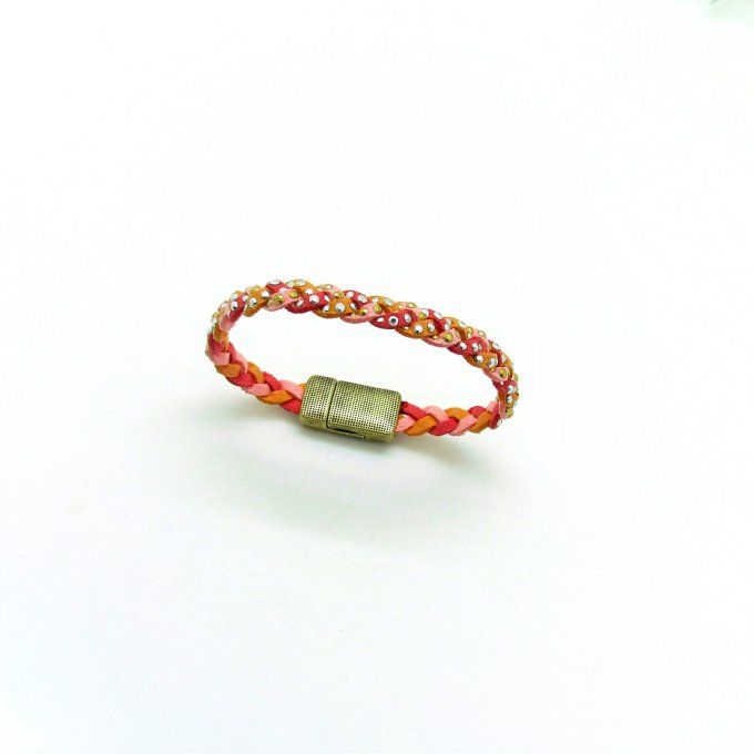 BRACELET BRAID CORAIL ROSE ORANGE