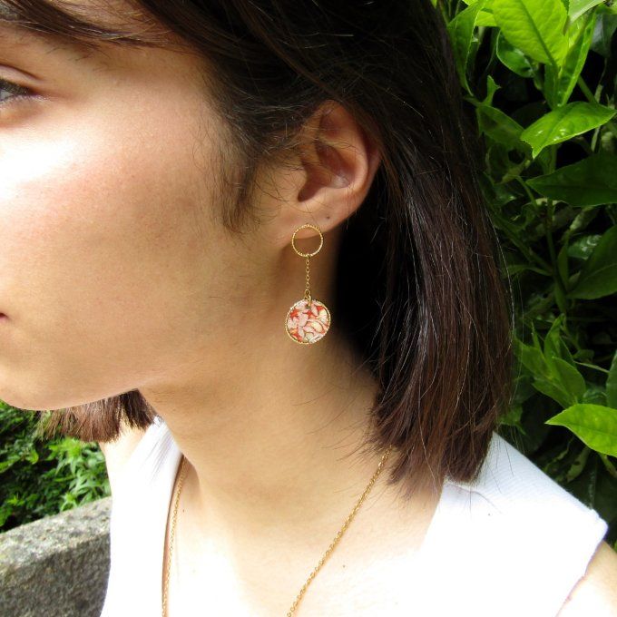 BOUCLES  DUALITE FLEURS CORAIL