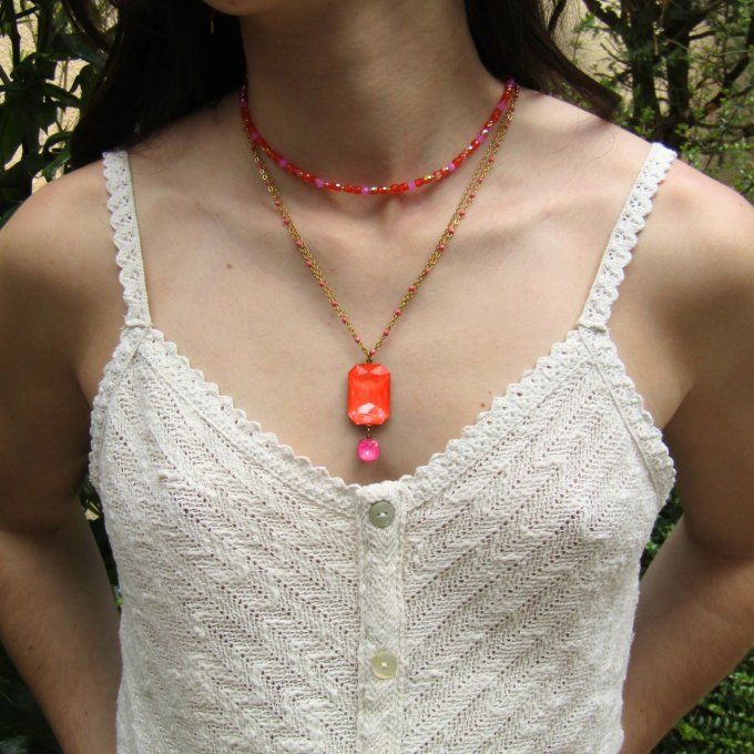 COLLIER ELECTRIC PINK ORANGE 