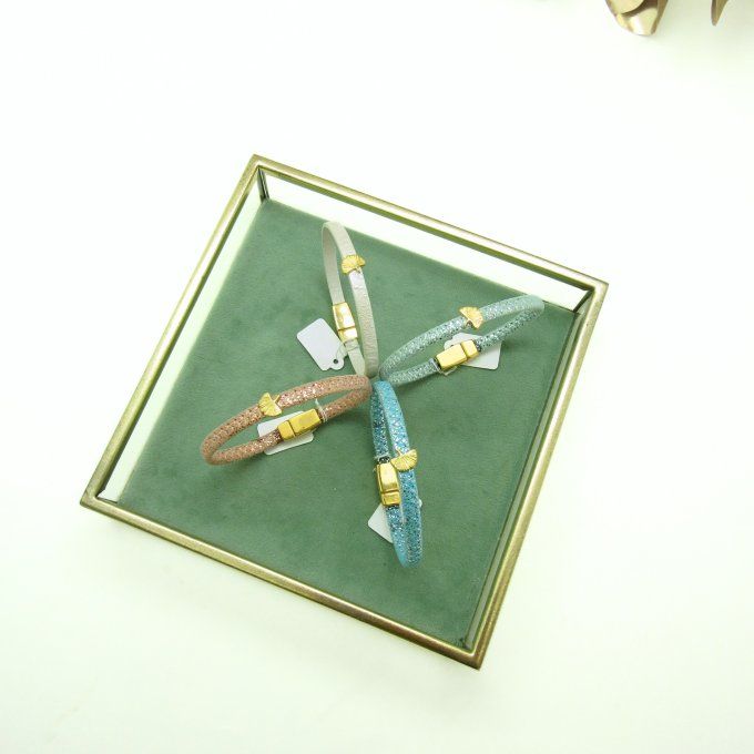 BRACELET FAN GRIS ARGENT GINKGO  