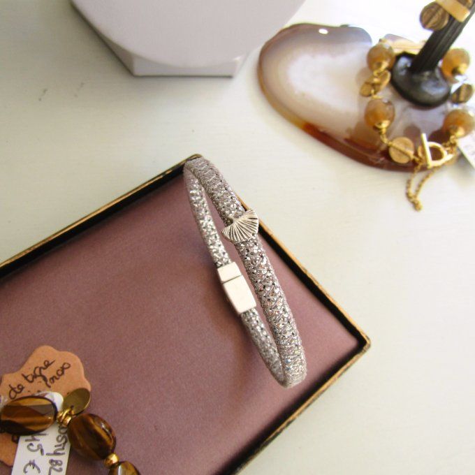 BRACELET FAN GRIS ARGENT GINKGO  