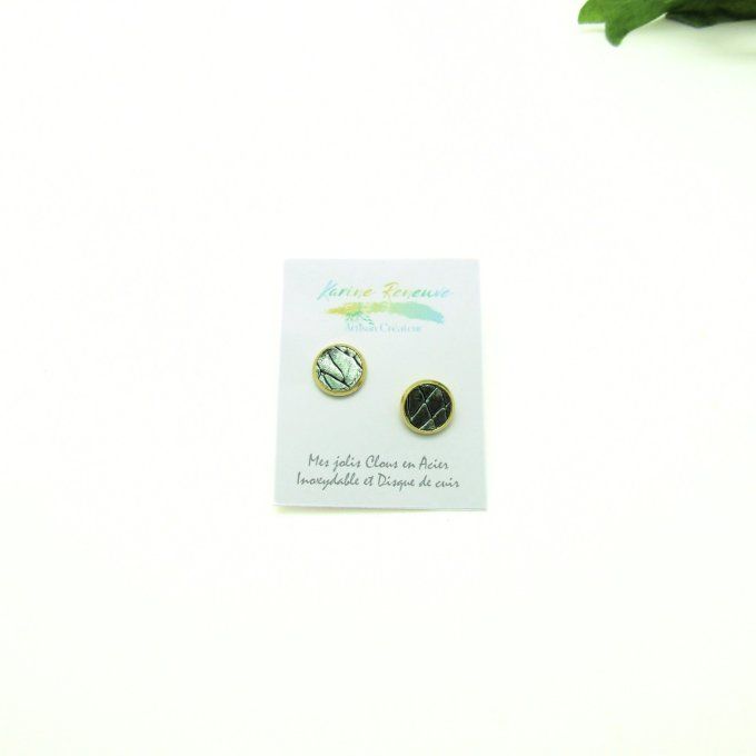 PUCES D'OREILLES VERT METAL FEUILLES