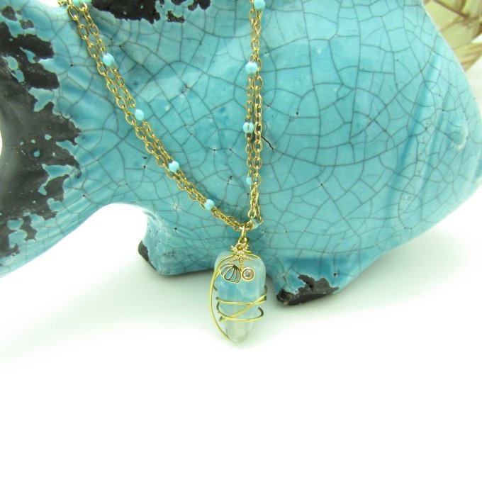 COLLIER GEM AGATE BLEUE 