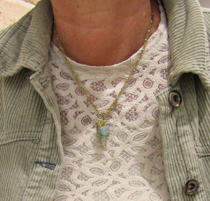 COLLIER GEM AGATE BLEUE 