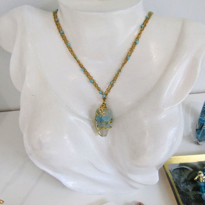 COLLIER GEM AGATE BLEUE 