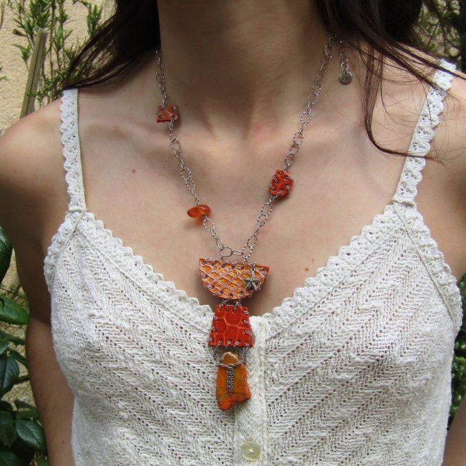 COLLIER GLEPNIR JASPE ORANGE