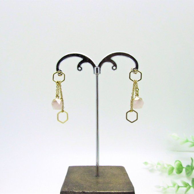 BOUCLES HEXAGONE QUARTZ ROSE