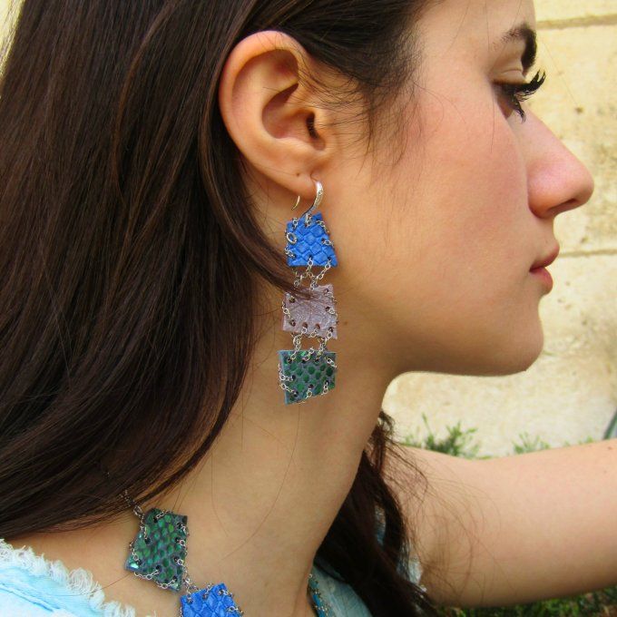 BOUCLES HOLI BLEU VERT LONGUES 