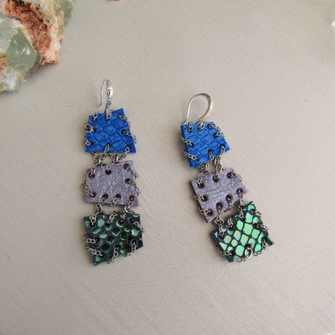 BOUCLES HOLI BLEU VERT LONGUES 