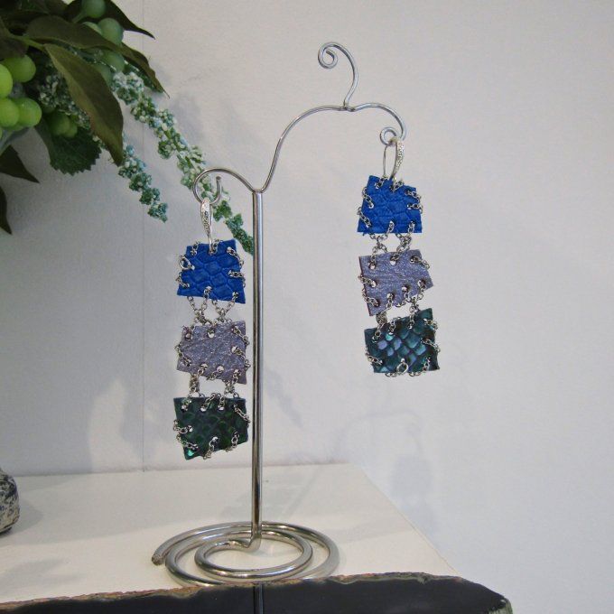 BOUCLES HOLI BLEU VERT LONGUES 