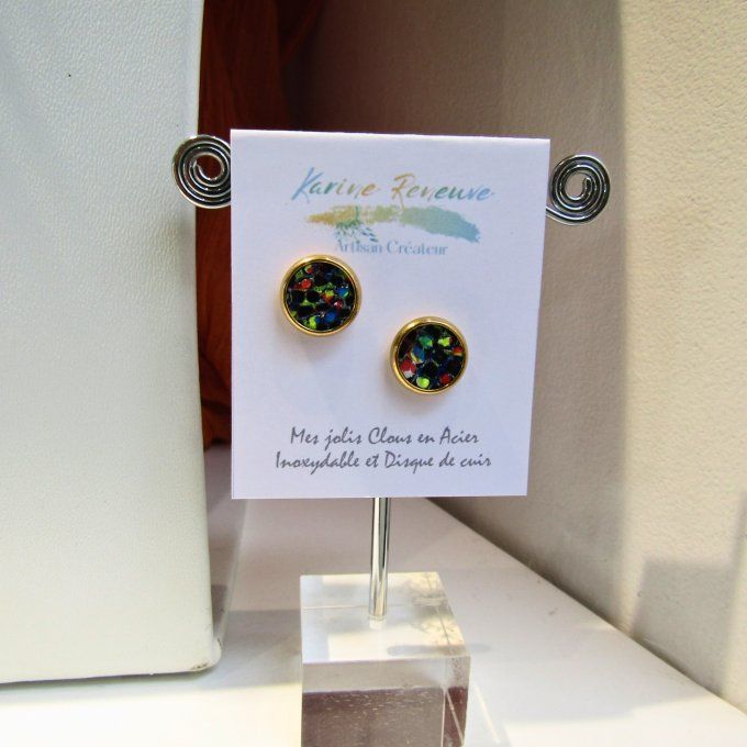 PUCES D'OREILLES CONFETTIS NOIR 