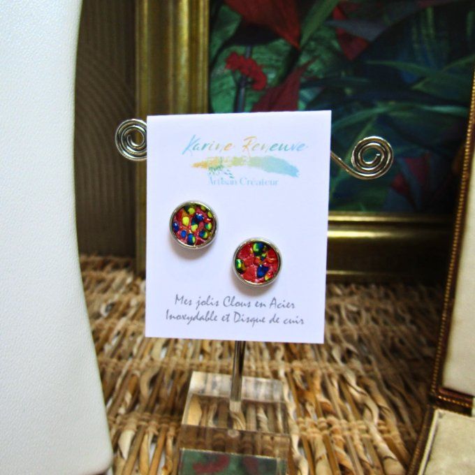 PUCES D'OREILLES CONFETTIS ROUGE