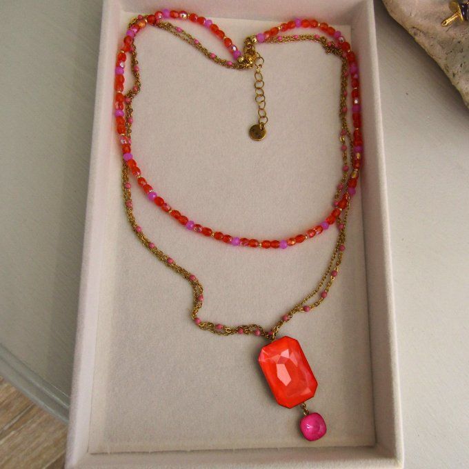 COLLIER ELECTRIC PINK ORANGE 