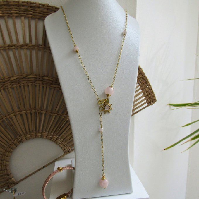 SAUTOIR COULISSANT QUARTZ ROSE