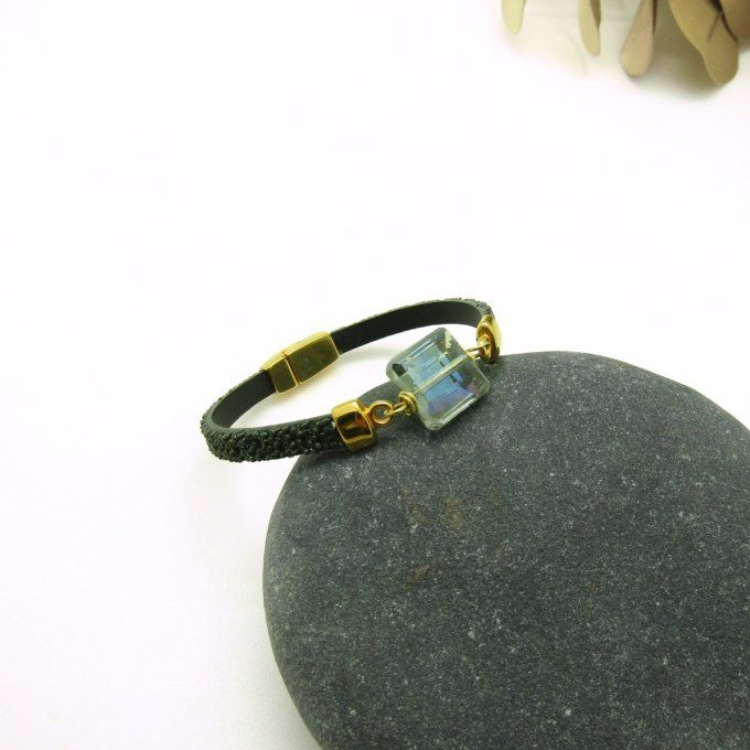 BRACELET CUIR LIME VERT