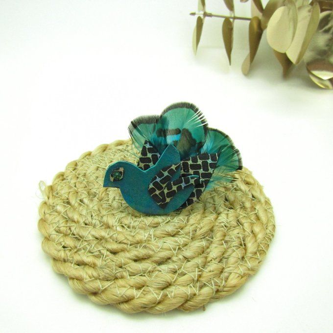 BROCHE POULE TURQUOISE VERT