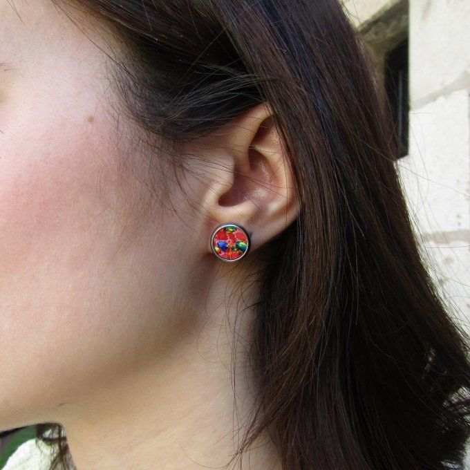 PUCES D'OREILLES CONFETTIS ROUGE