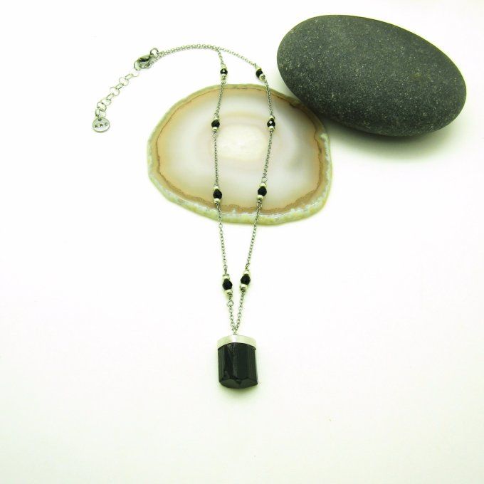 COLLIER FIN TOURMALINE ET ONYX