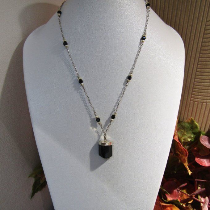 COLLIER FIN TOURMALINE ET ONYX